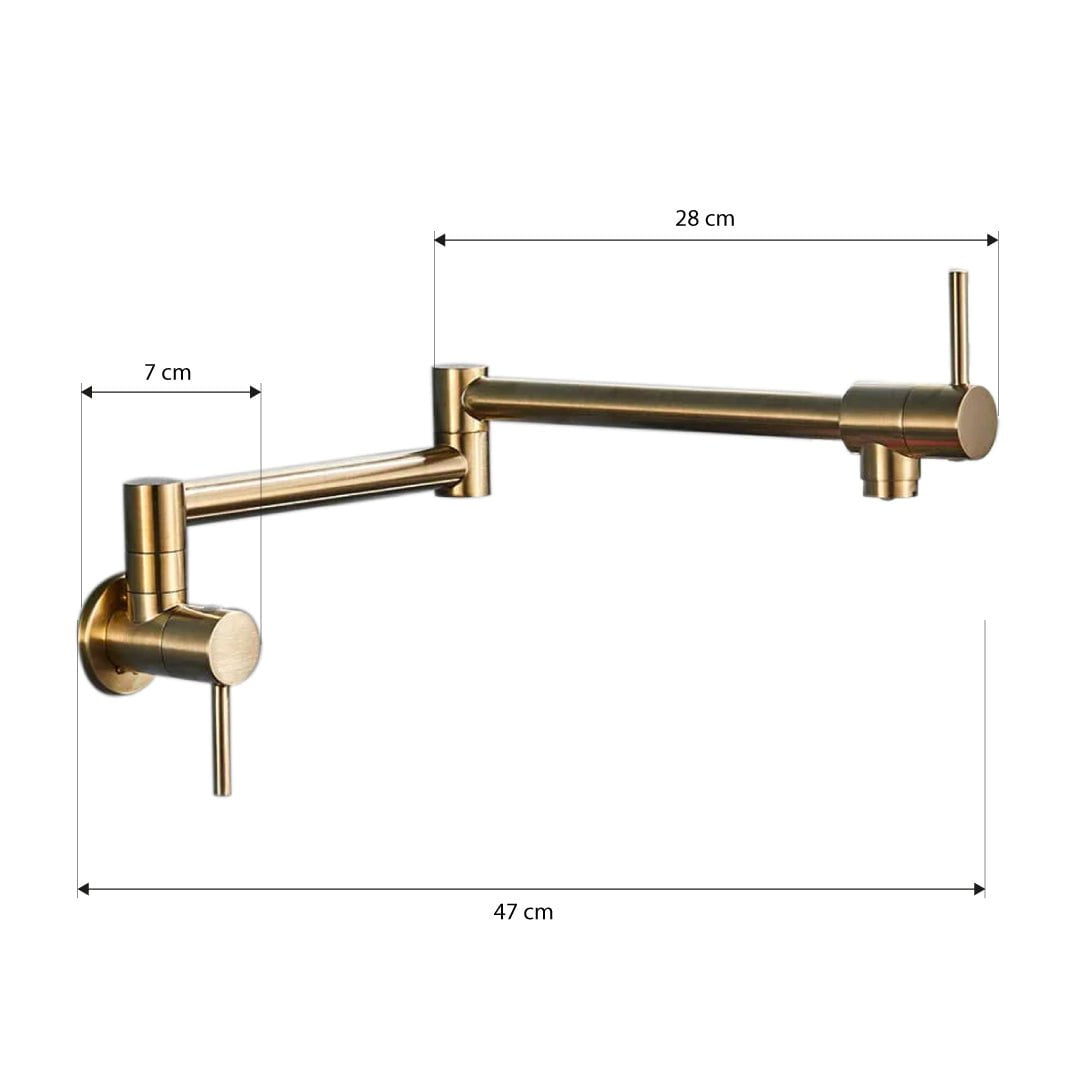 Baterie pentru aragaz din oțel masiv, cu montare pe perete și cu braț pliabil, auriu periat, cod 1174