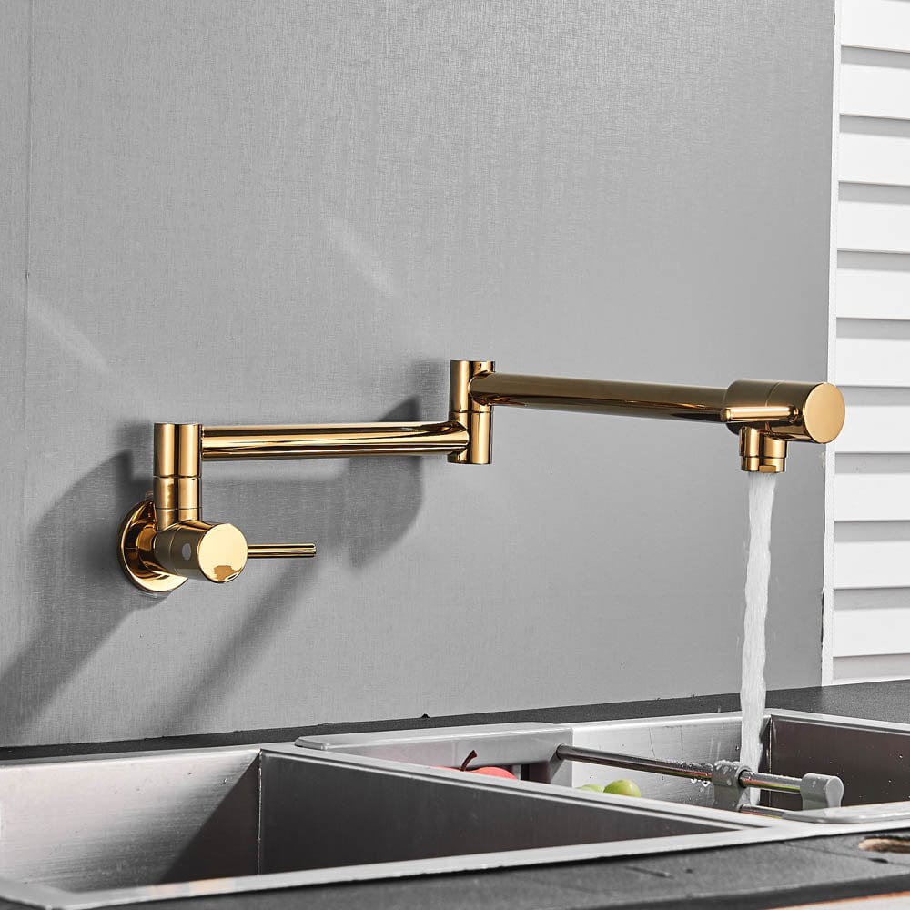 Baterie pentru aragaz din oțel masiv, cu montare pe perete și cu braț pliabil, auriu periat, cod 1174