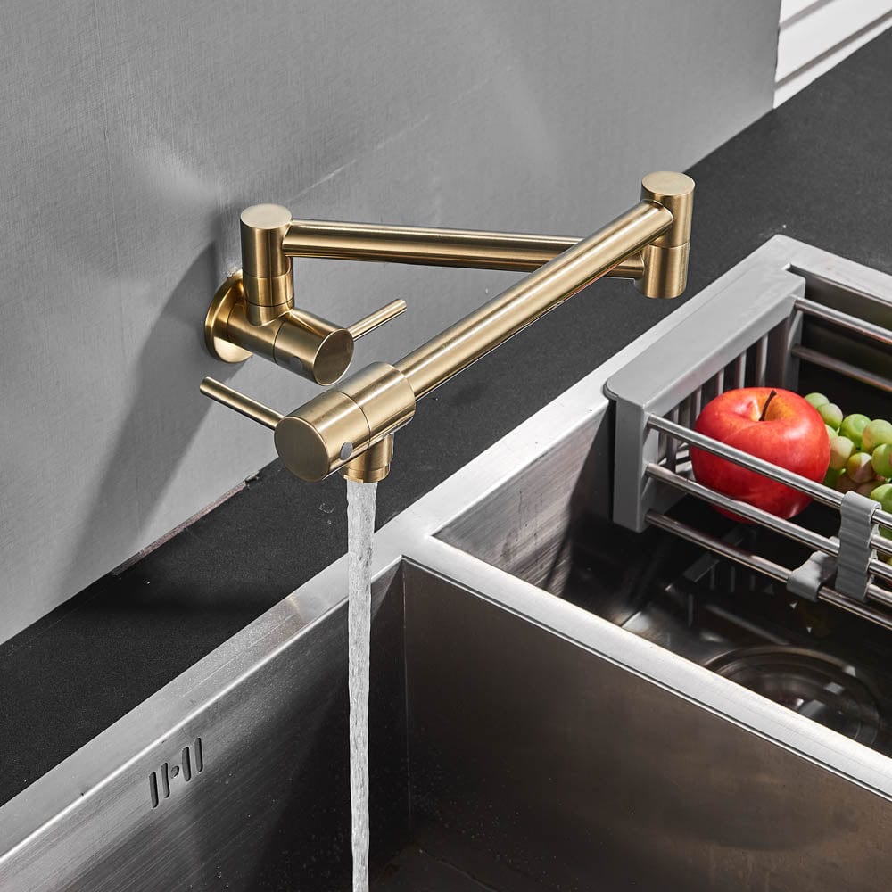 Baterie pentru aragaz din oțel masiv, cu montare pe perete și cu braț pliabil, auriu periat, cod 1174