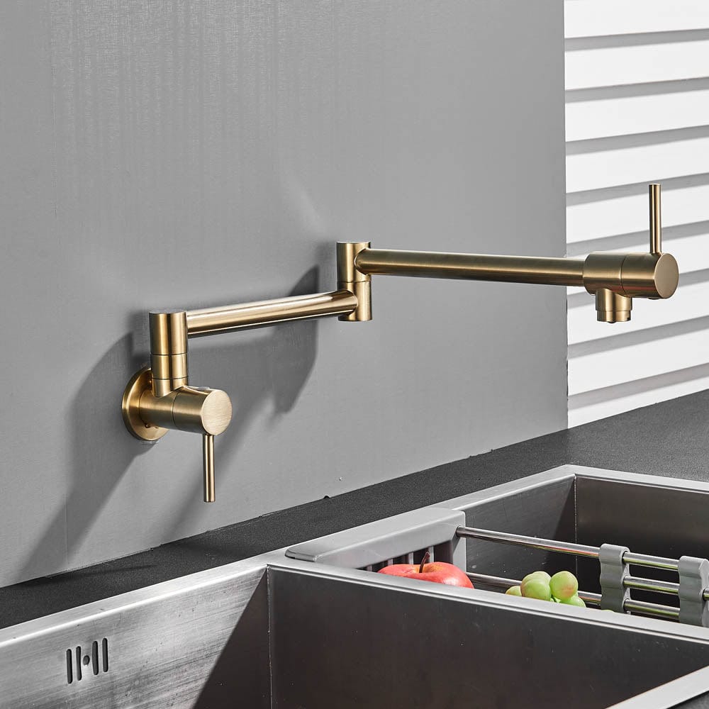 Baterie pentru aragaz din oțel masiv, cu montare pe perete și cu braț pliabil, auriu periat, cod 1174