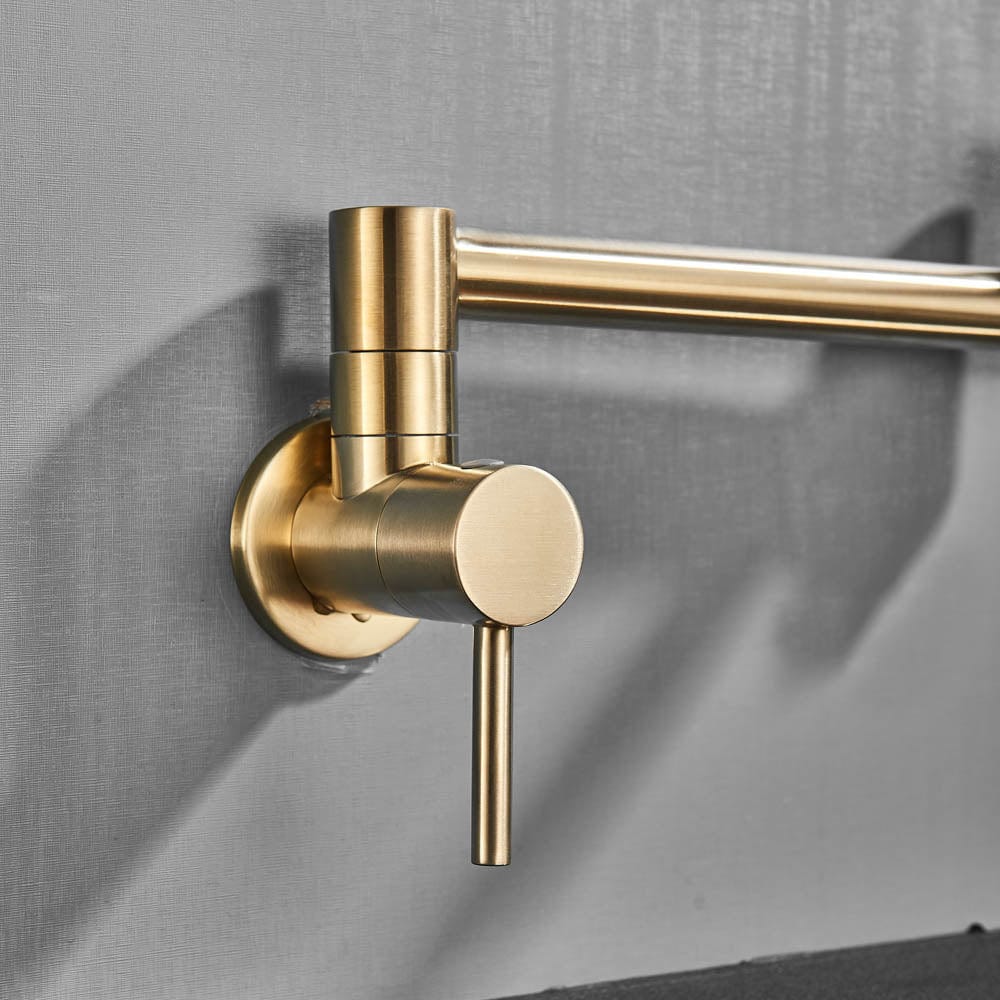 Baterie pentru aragaz din oțel masiv, cu montare pe perete și cu braț pliabil, auriu periat, cod 1174