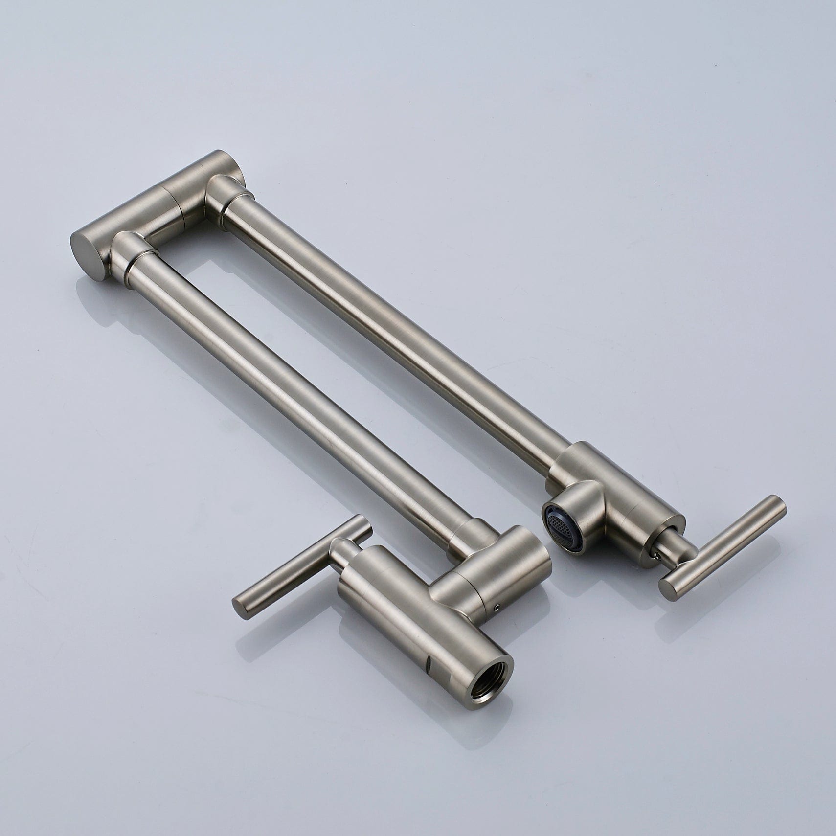 Baterie pentru aragaz din otel masiv, cu montare pe perete si cu brat pliabil, arginitiu nichelat (semilucios), cod 1299