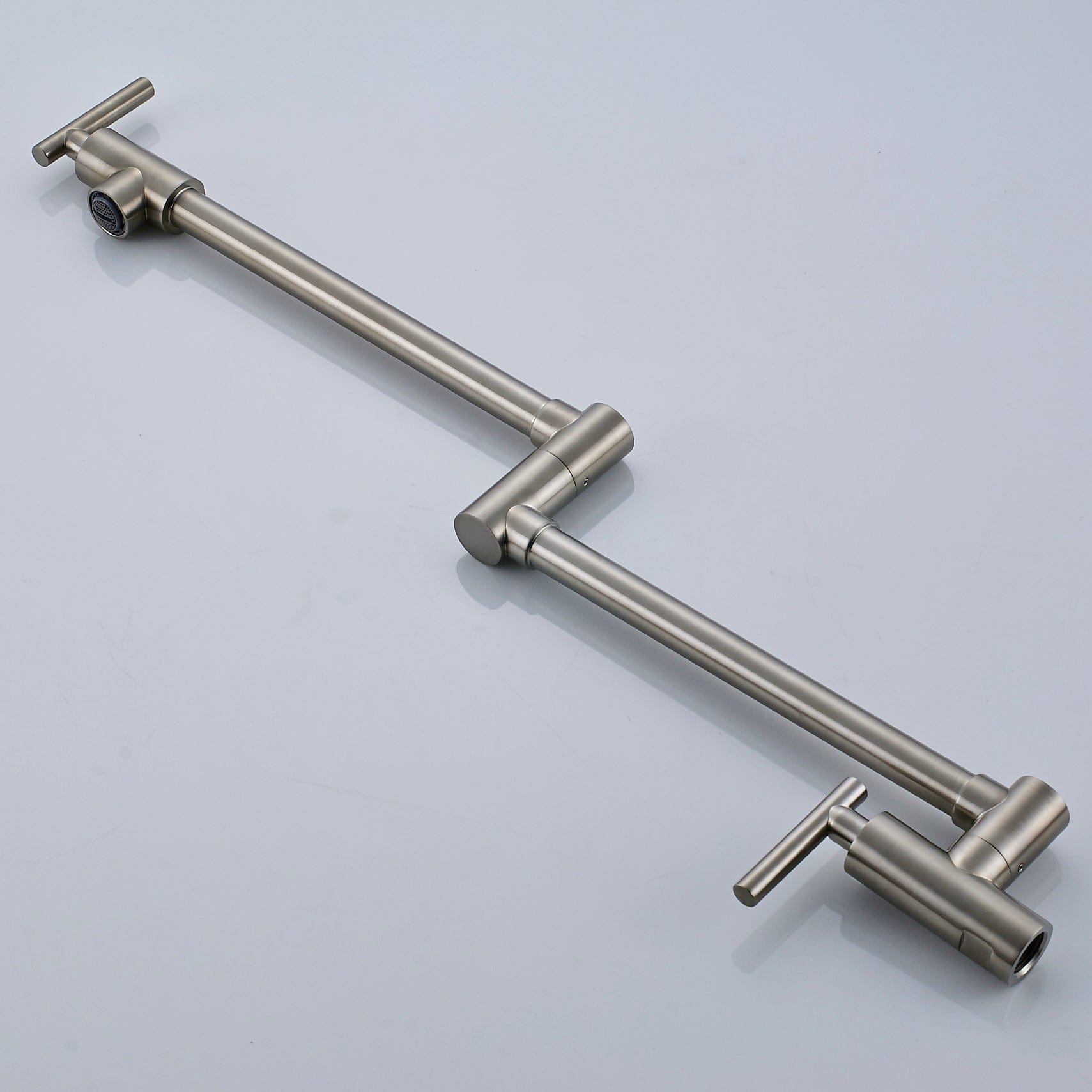 Baterie pentru aragaz din otel masiv, cu montare pe perete si cu brat pliabil, arginitiu nichelat (semilucios), cod 1299