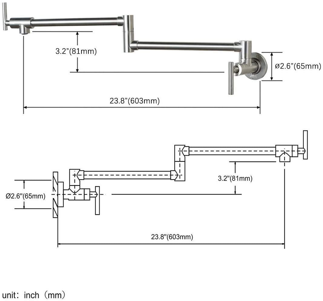 Baterie pentru aragaz din otel masiv, cu montare pe perete si cu brat pliabil, arginitiu nichelat (semilucios), cod 1299