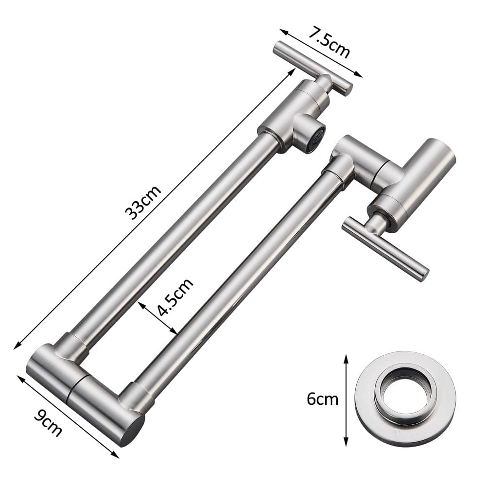 Baterie pentru aragaz din otel masiv, cu montare pe perete si cu brat pliabil, arginitiu nichelat (semilucios), cod 1299