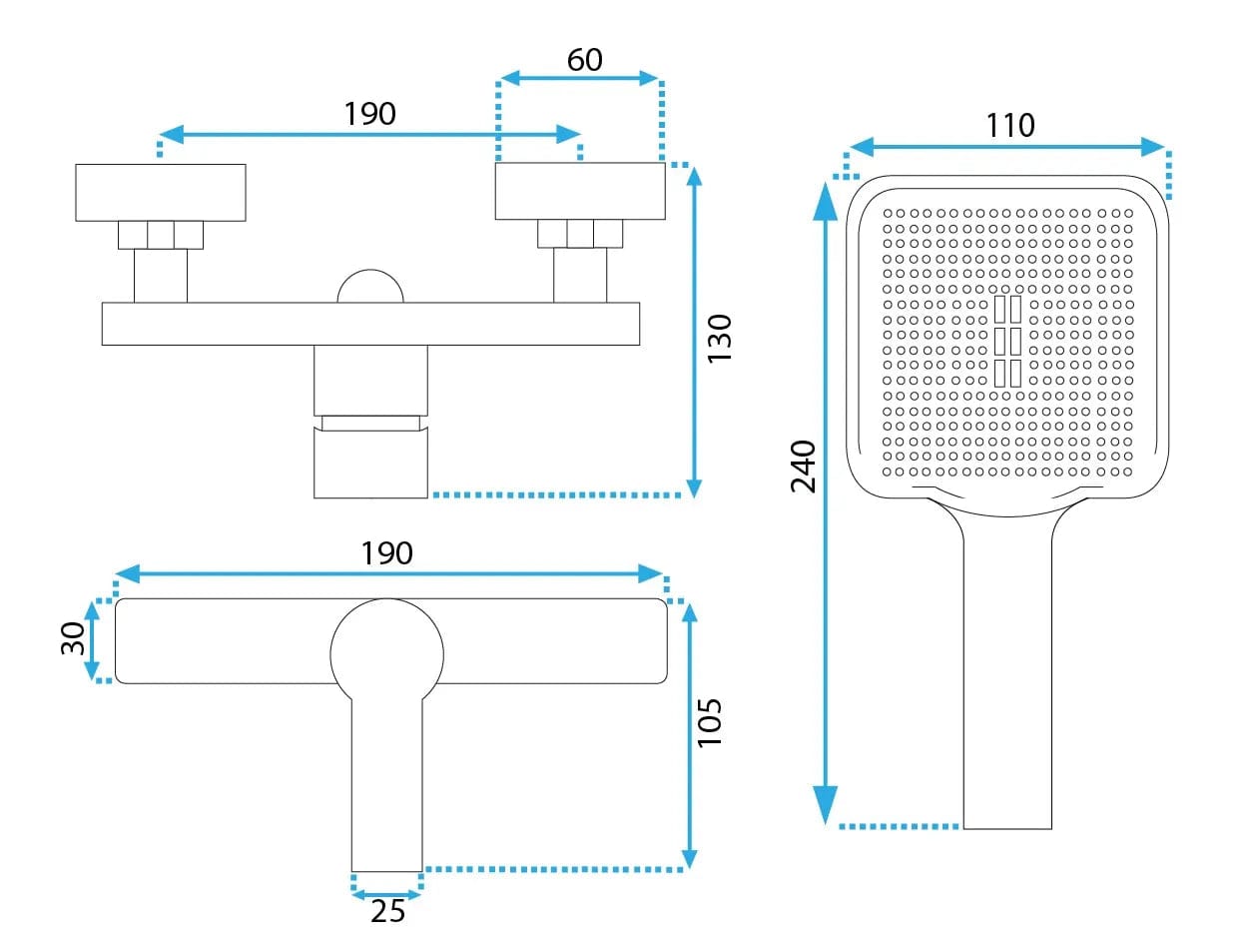 Baterie pentru duș Rea Argus, auriu periat