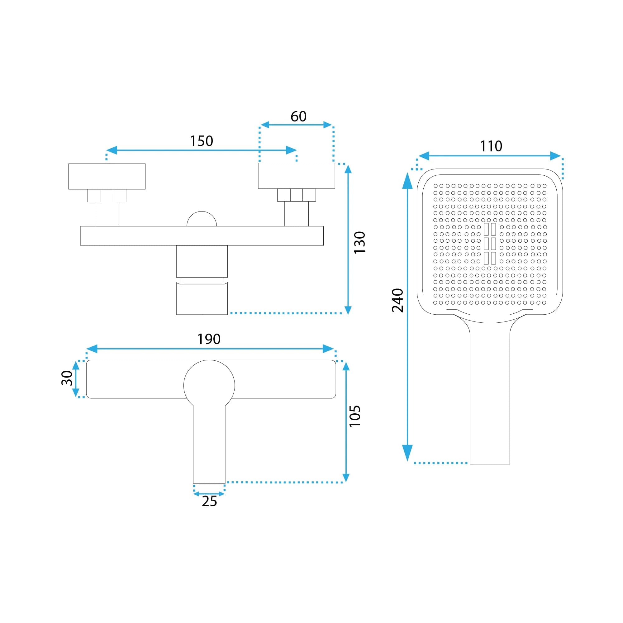Baterie pentru duș Rea Argus, negru mat
