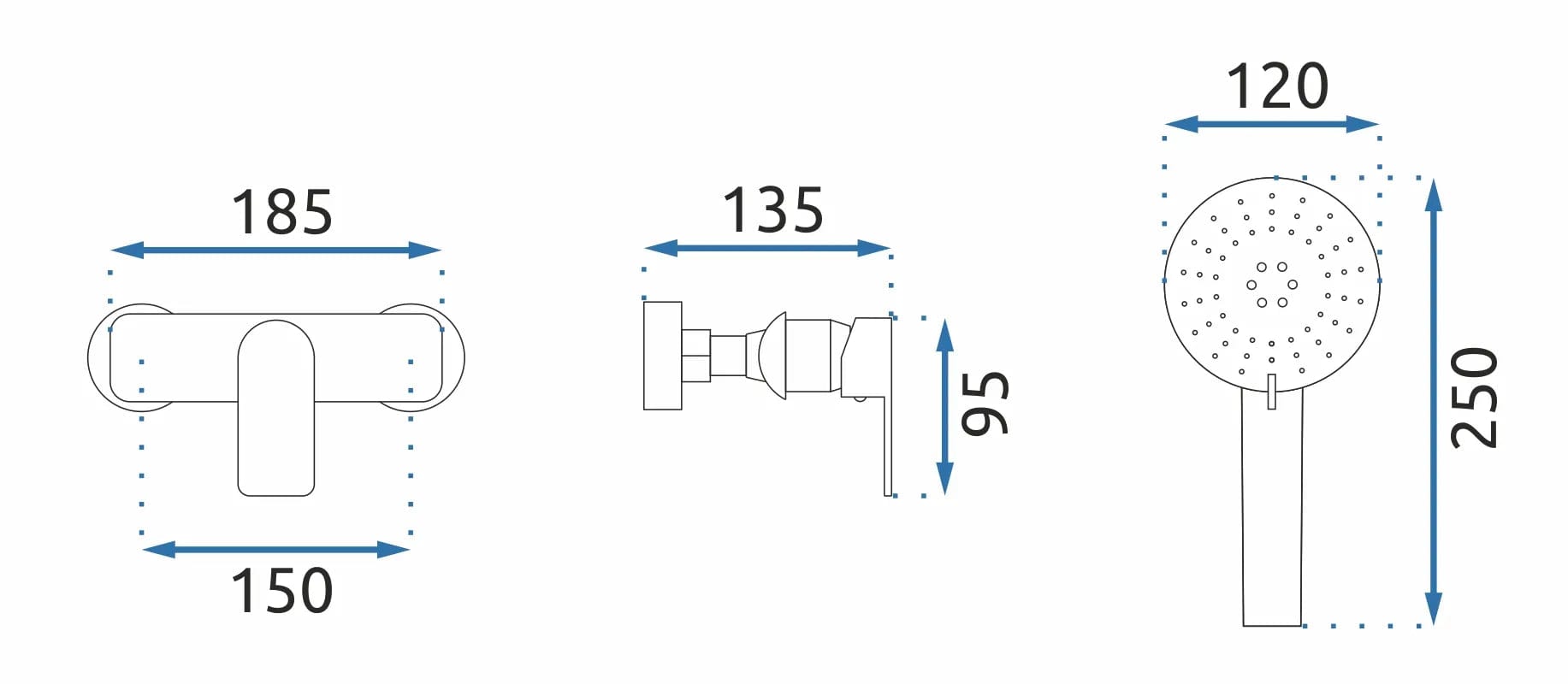 Baterie pentru duș Rea Bloom, auriu lucios