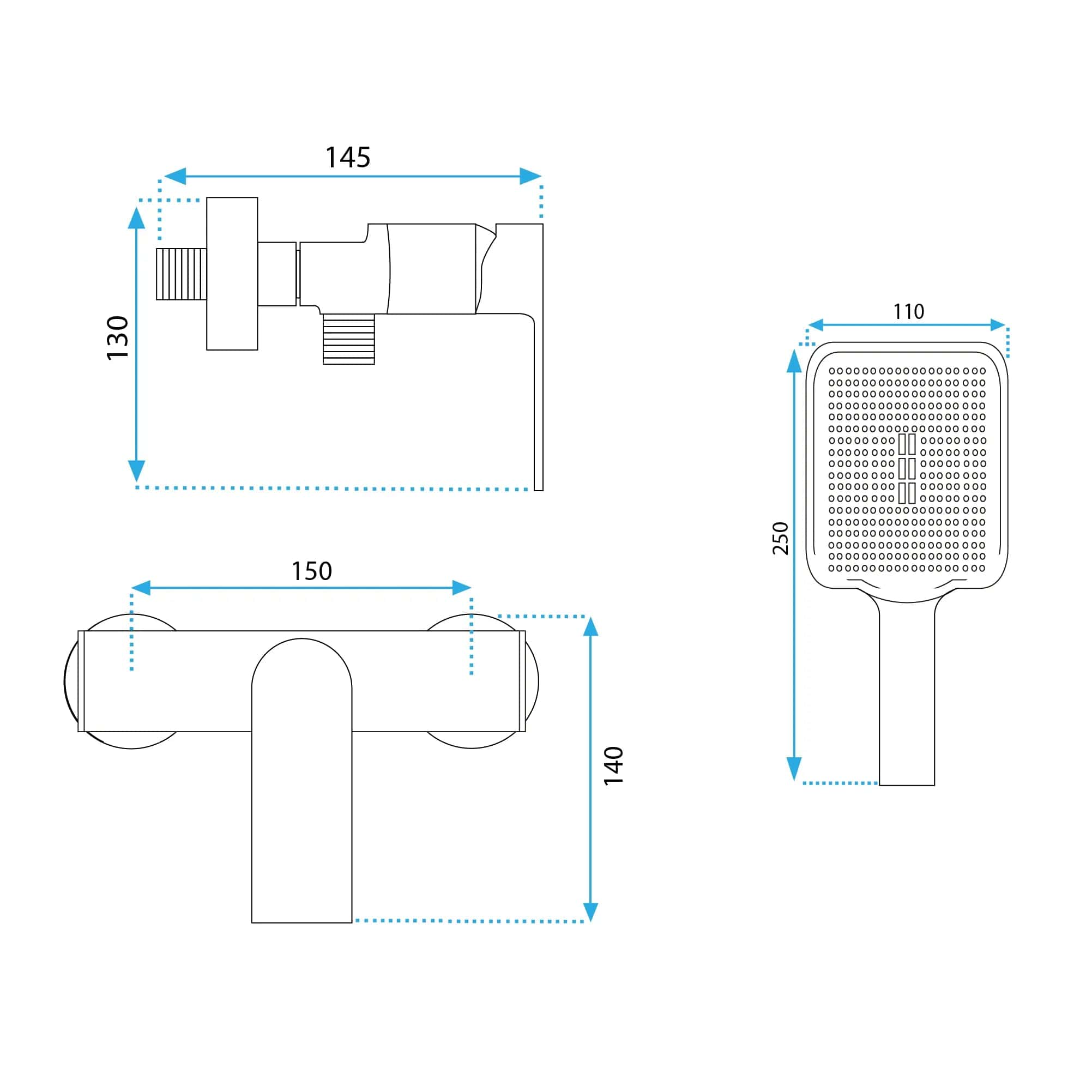 Baterie pentru duș Rea Hass, negru mat