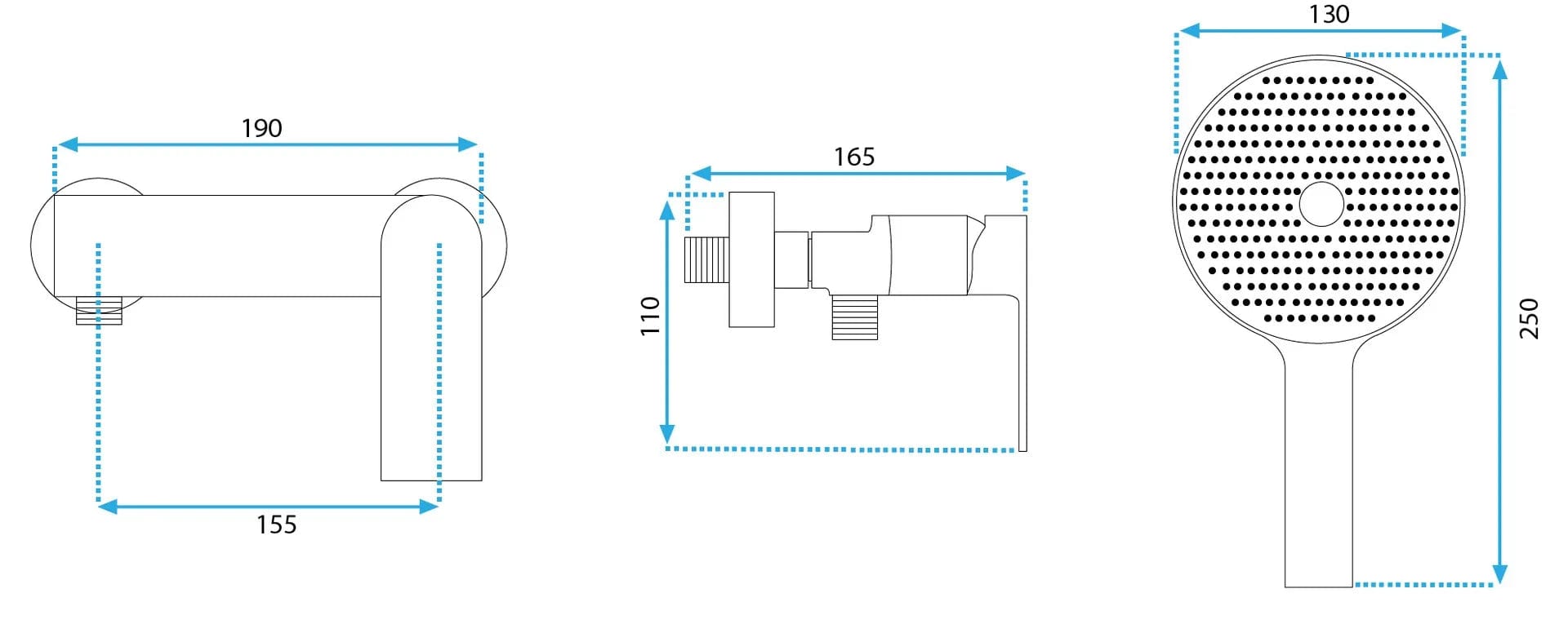 Baterie pentru duș Rea Veneta, argintiu lucios