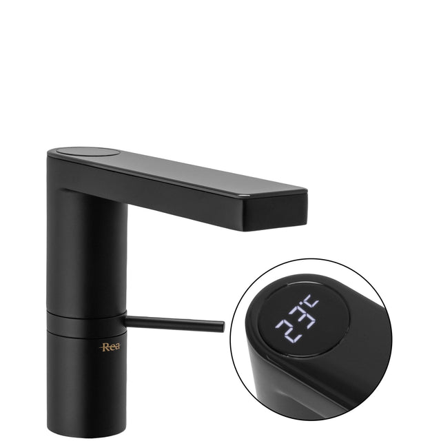 Baterie pentru lavoar Rea Amar Low, cu afisaj digital, negru mat