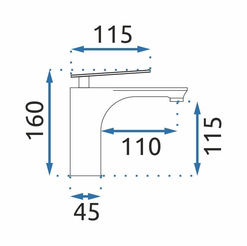 Baterie pentru lavoar Rea Berg Low, argintiu lucios