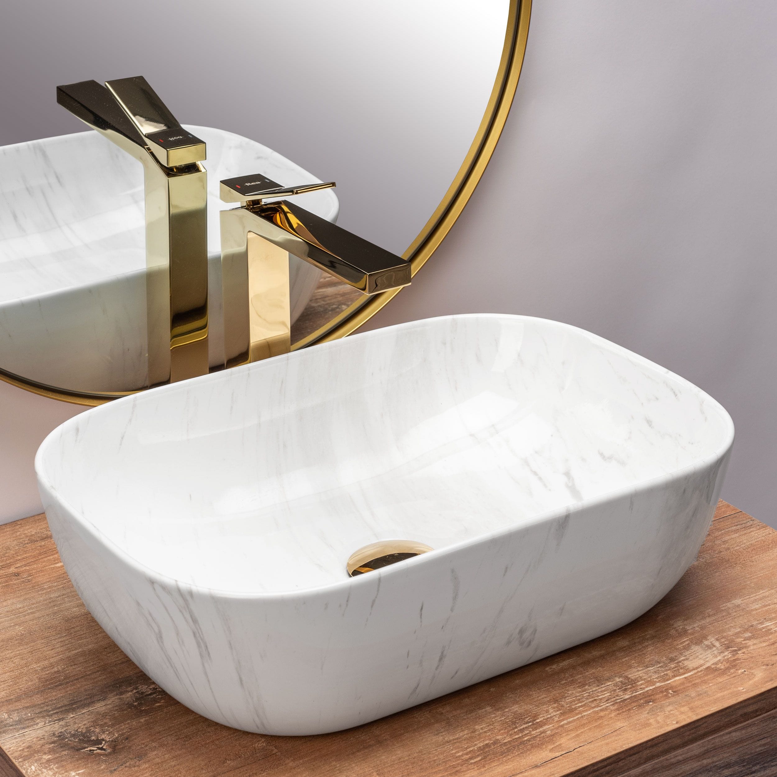 Baterie pentru lavoar Rea Duet, auriu lucios