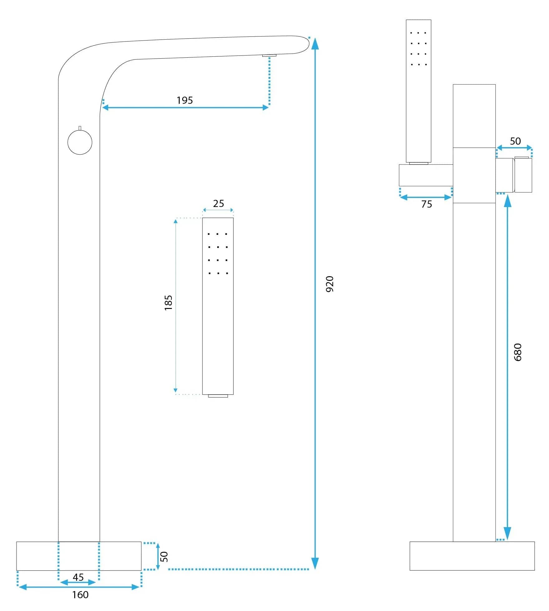 Baterie podea Rea Clark cu cadru semi-rotund, negru mat