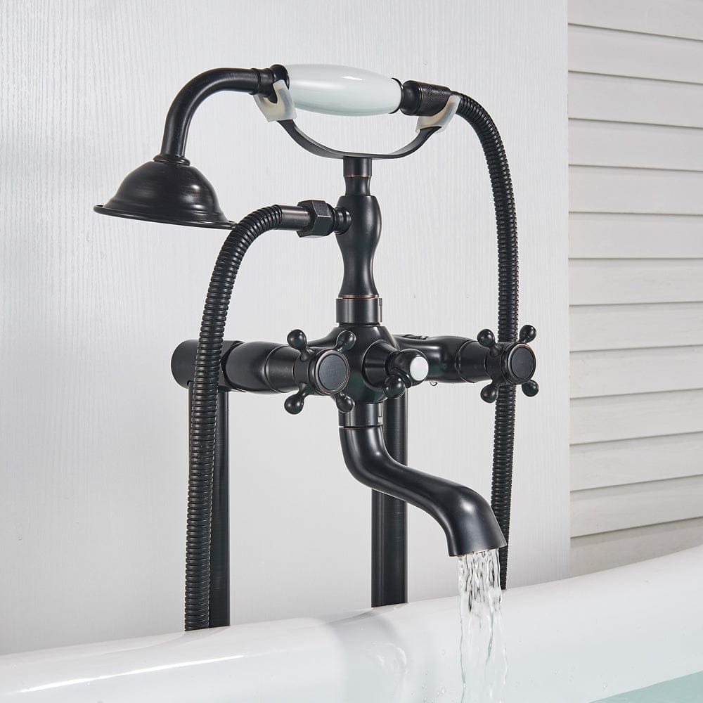 Baterie podea retro, negru mat cu bronz pe margine, 2 functii de curgere, cod 1532