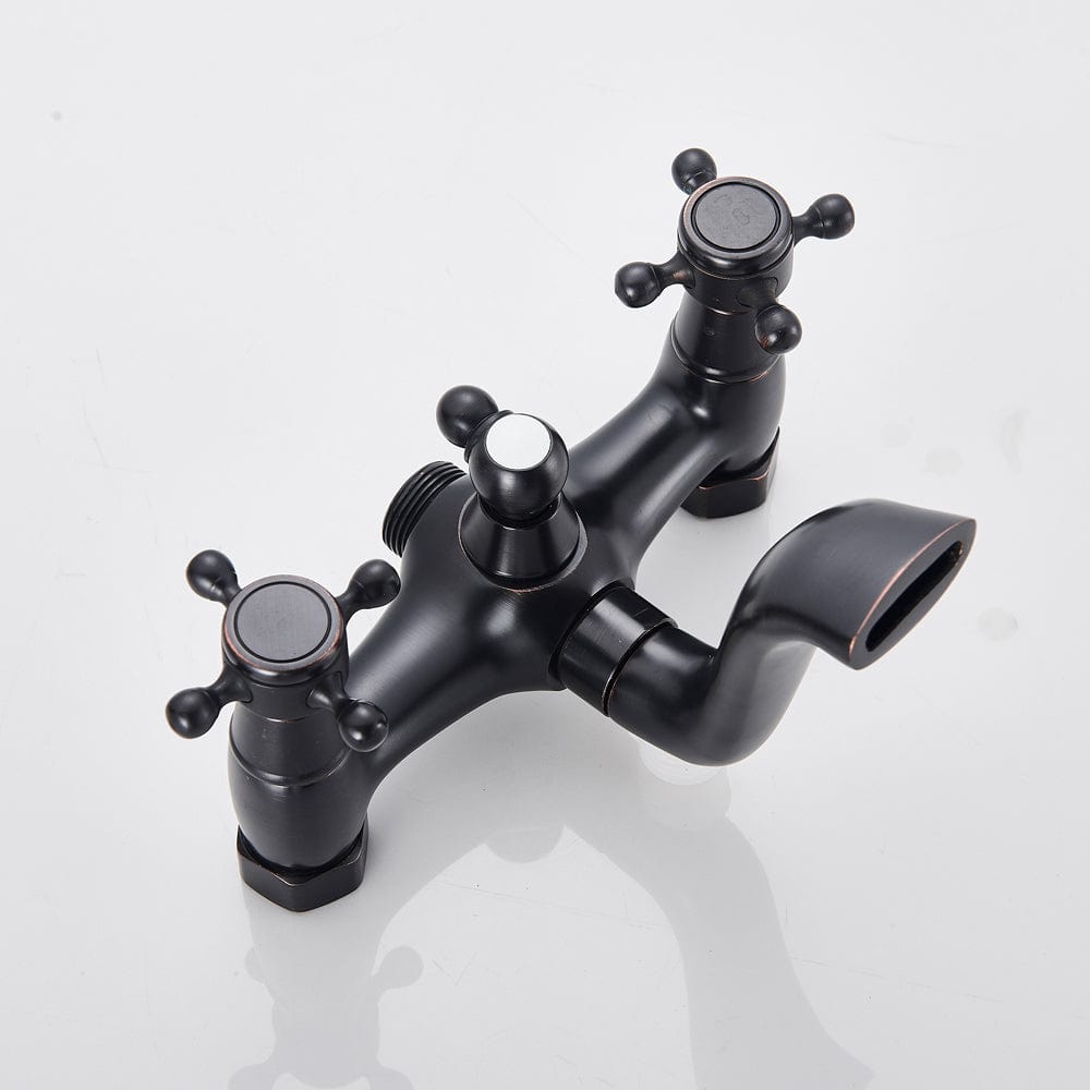 Baterie podea retro, negru mat cu bronz pe margine, 2 functii de curgere, cod 1532