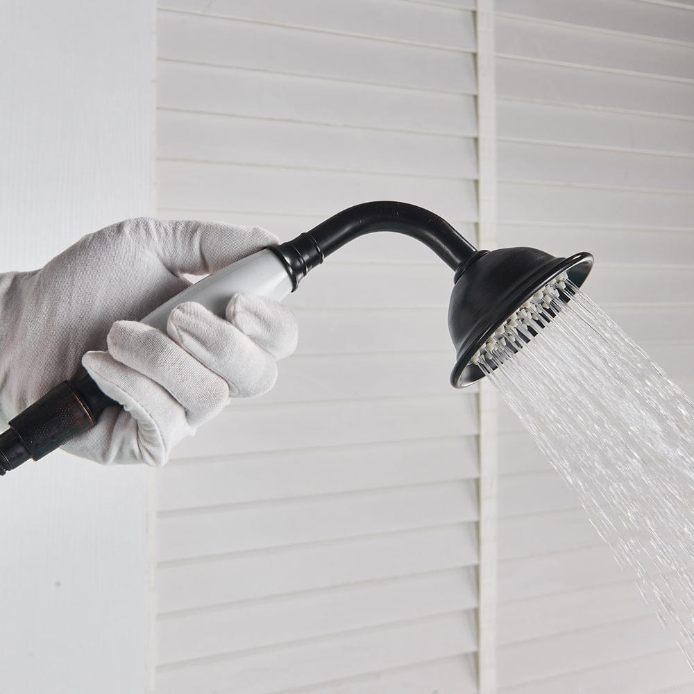 Baterie podea retro, negru mat cu bronz pe margine, 2 functii de curgere, cod 1532