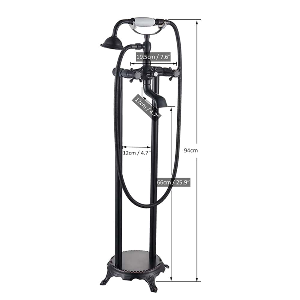 Baterie podea retro, negru mat cu bronz pe margine, 2 functii de curgere, cod 1532