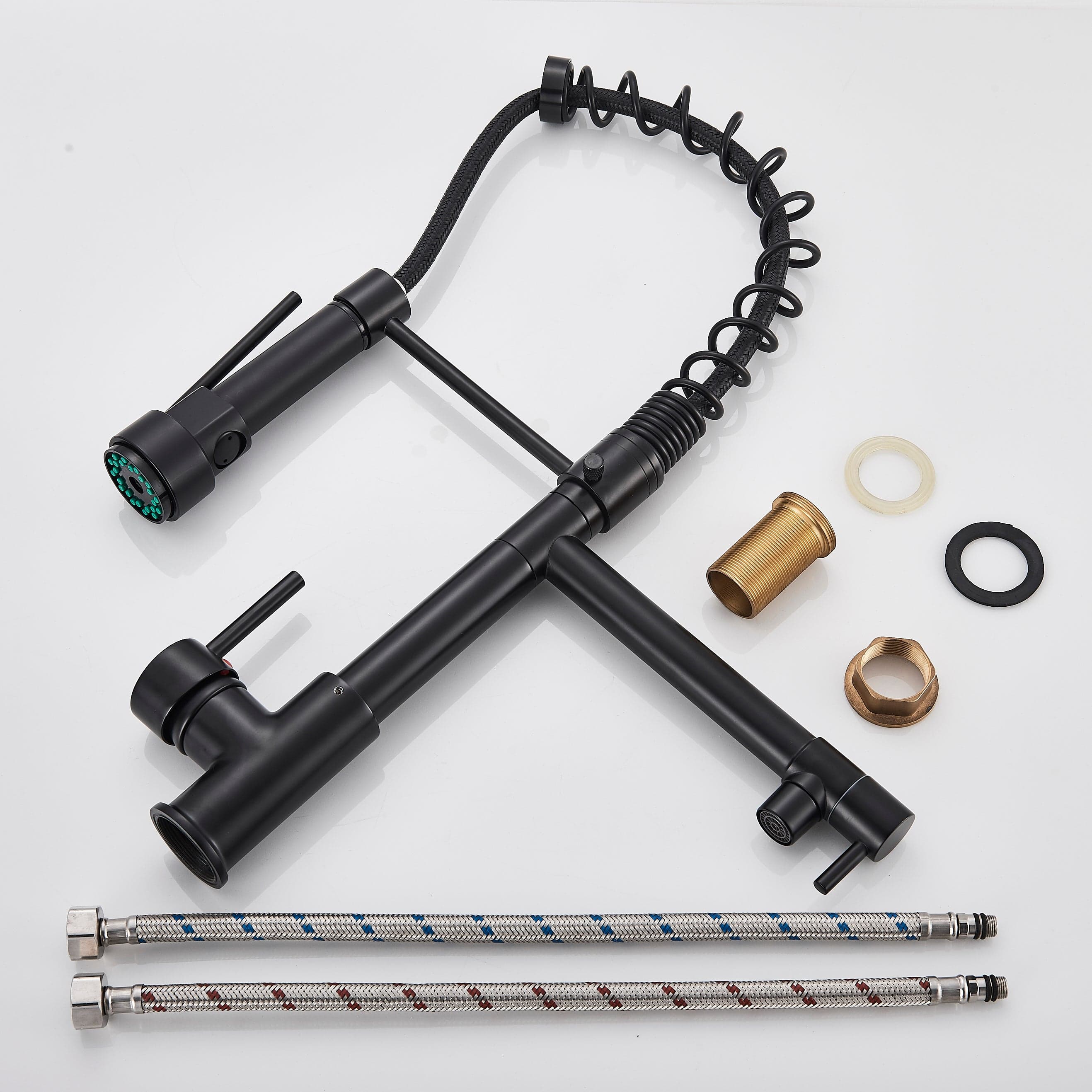 Baterie profesionala cu dus detasabil si 2 functii de curgere a apei, negru mat, cod 1209