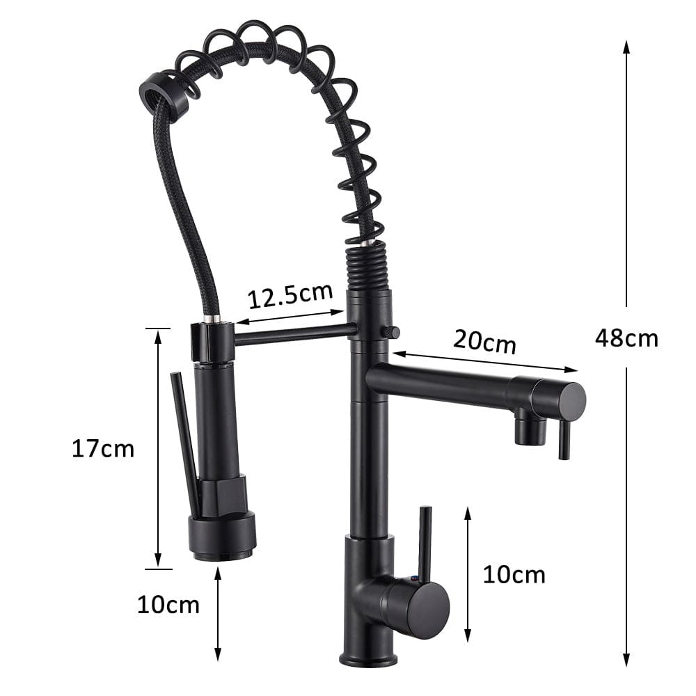 Baterie profesionala cu dus detasabil si 2 functii de curgere a apei, negru mat, cod 1209