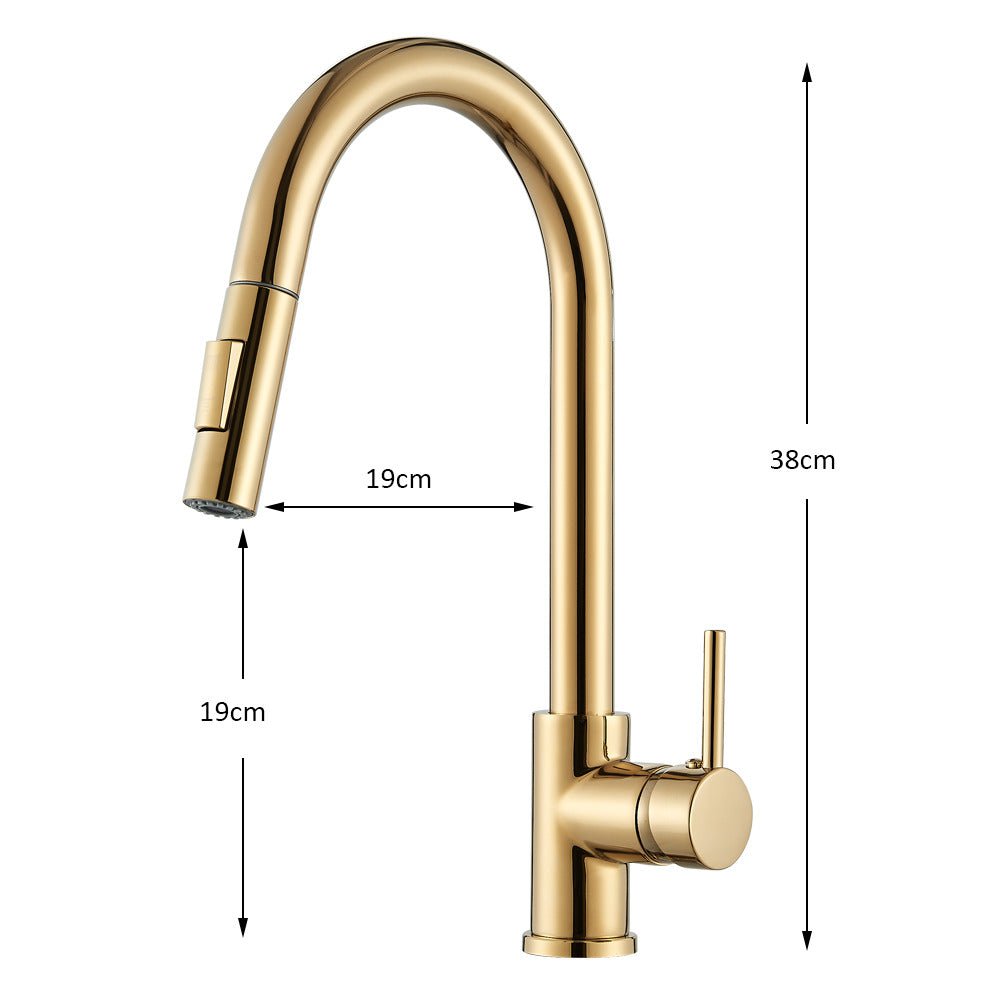 Baterie profesionala, cu dus extractibil, 2 functii de curgere, auriu lucios, cod 1654