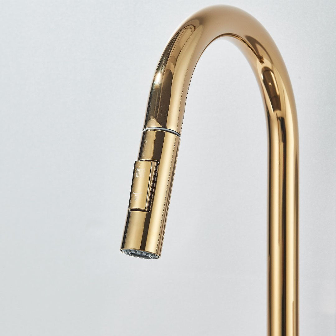 Baterie profesionala, cu dus extractibil, 2 functii de curgere, auriu lucios, cod 1654