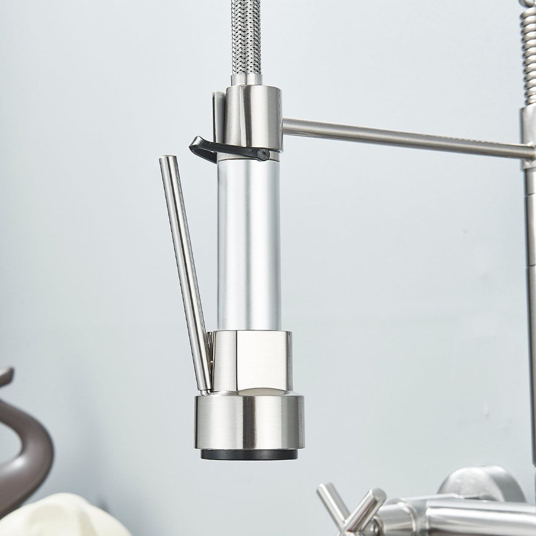 Baterie profesionala de bucatarie, cu dus flexibil, pipa pentru apa filtrata, argintiu lucios, cod 1661