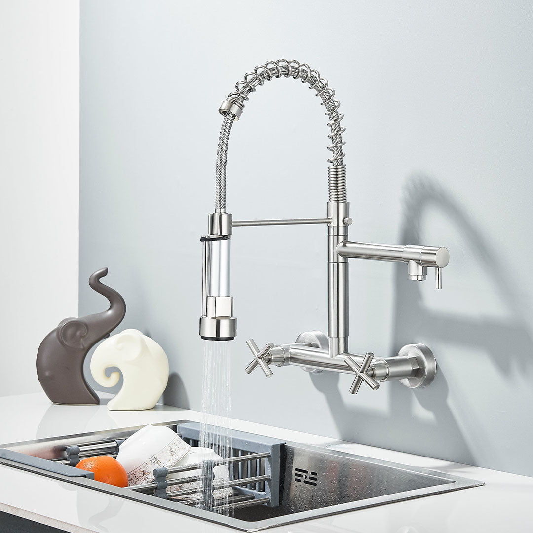 Baterie profesionala de bucatarie, cu dus flexibil, pipa pentru apa filtrata, argintiu lucios, cod 1661