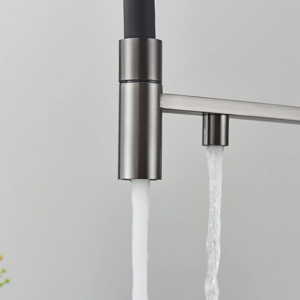 Baterie profesionala de bucatarie, cu dus flexibil, pipa pentru apa filtrata, argintiu/negru, cod 1669