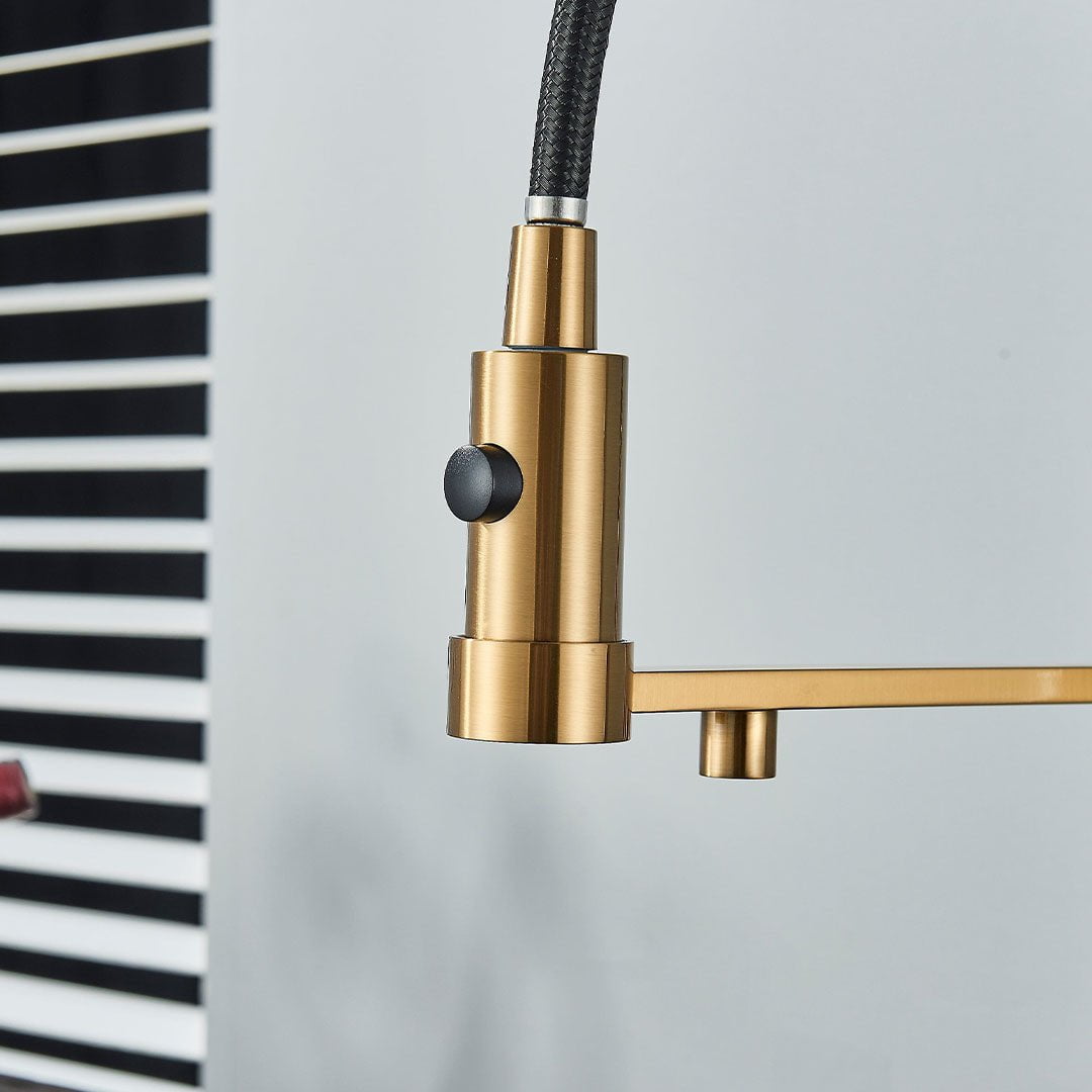 Baterie profesionala de bucatarie, cu dus flexibil, pipa pentru apa filtrata, auriu periat, cod 1658