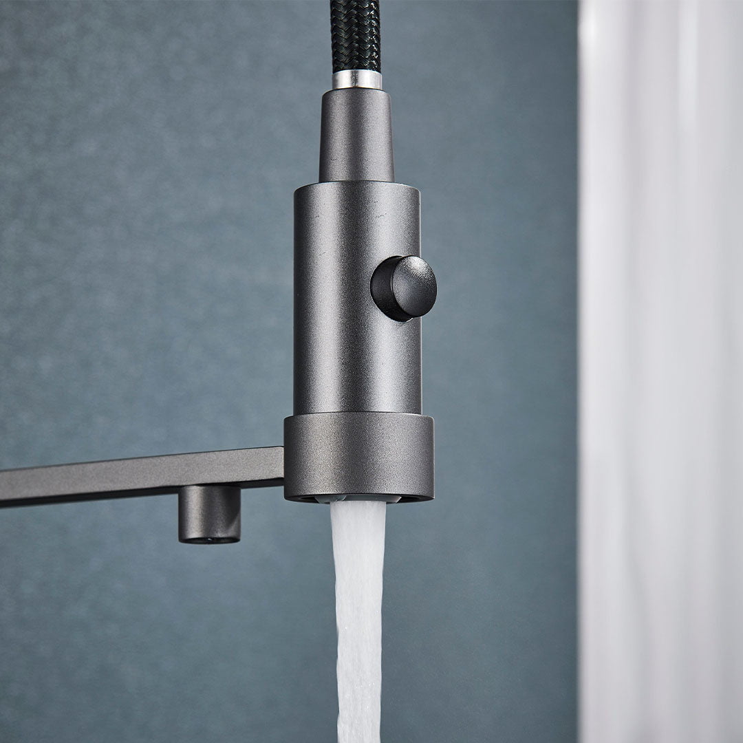 Baterie profesionala de bucatarie, cu dus flexibil, pipa pentru apa filtrata, gri mat, cod 1656