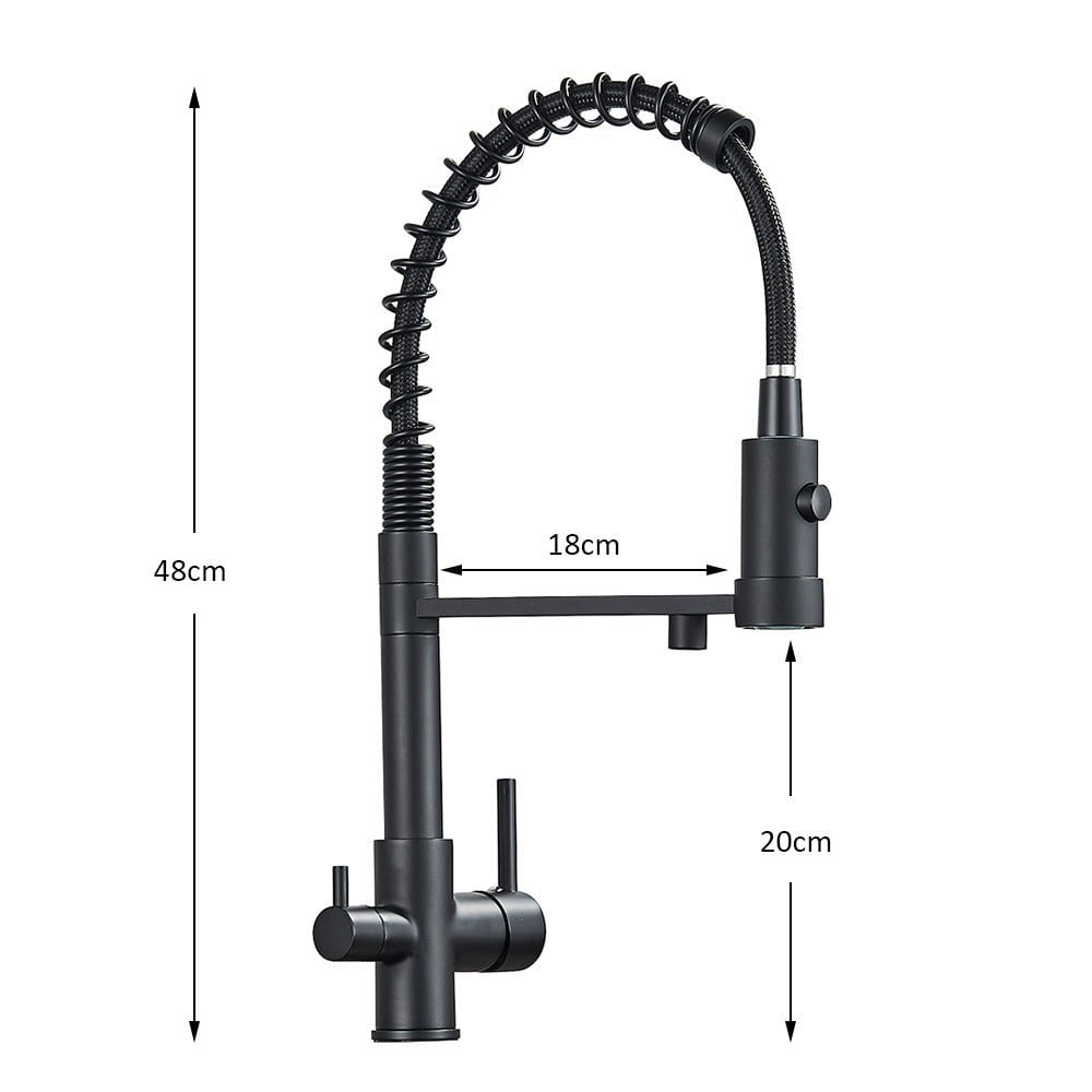 Baterie profesionala de bucatarie, cu dus flexibil, pipa pentru apa filtrata, negru mat, cod 1657