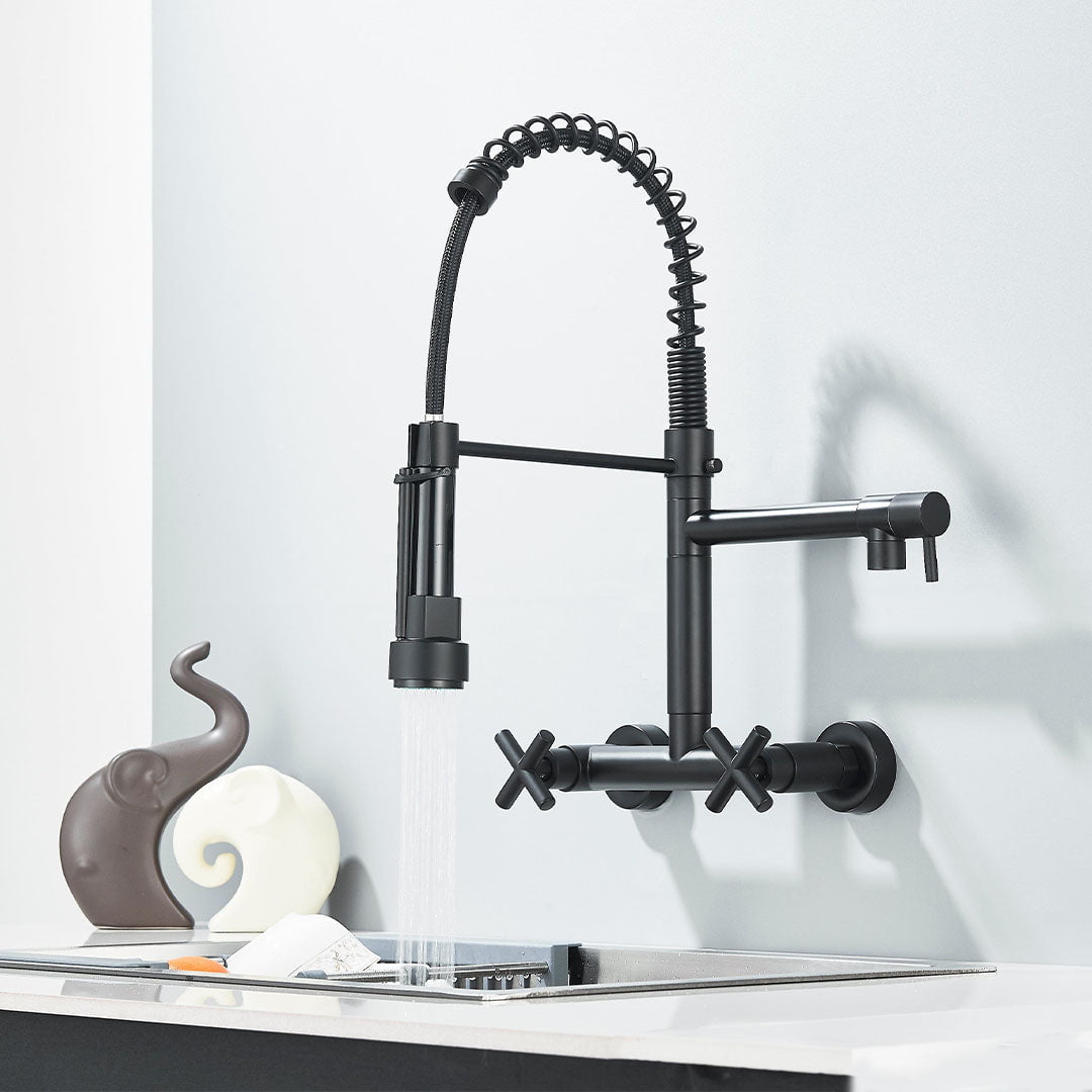 Baterie profesionala de bucatarie, cu dus flexibil, pipa pentru apa filtrata, negru mat, cod 1660