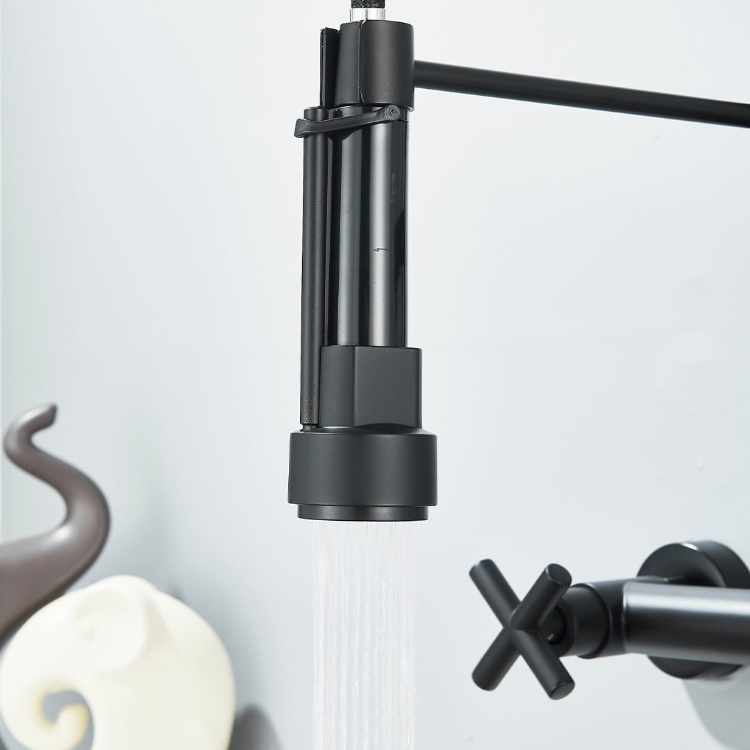 Baterie profesionala de bucatarie, cu dus flexibil, pipa pentru apa filtrata, negru mat, cod 1660