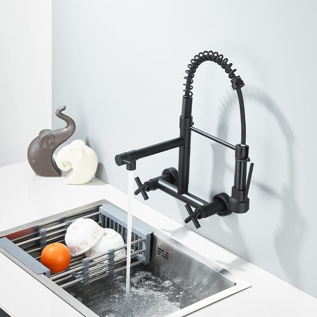 Baterie profesionala de bucatarie, cu dus flexibil, pipa pentru apa filtrata, negru mat, cod 1660