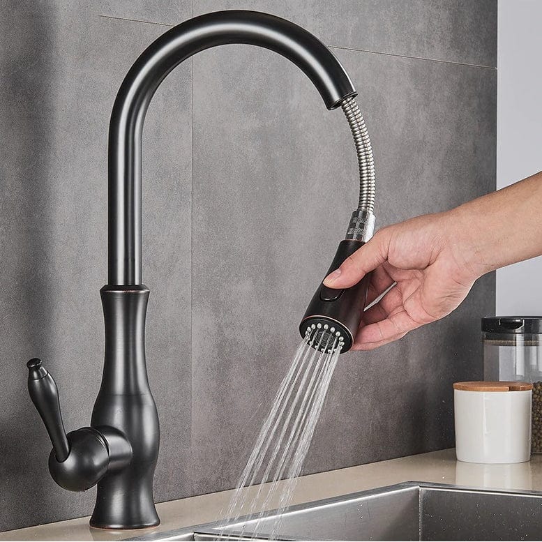 Baterie profesionala de bucatarie, negru cu bronz pe margine cu furtun extractibil si 2 functii de curgere, cod 1280