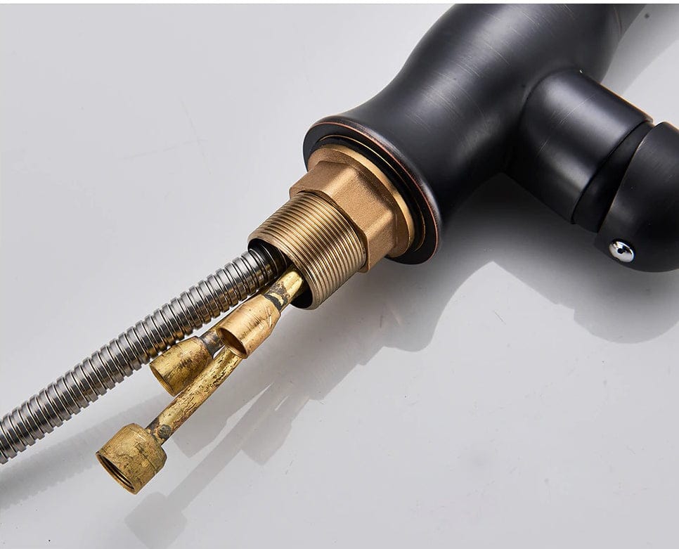 Baterie profesionala de bucatarie, negru cu bronz pe margine cu furtun extractibil si 2 functii de curgere, cod 1280