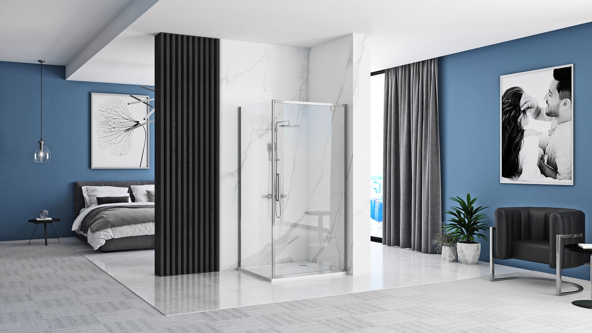 Cabină de duș de colț Rea Rapid Swing, crom, 90x90 cm
