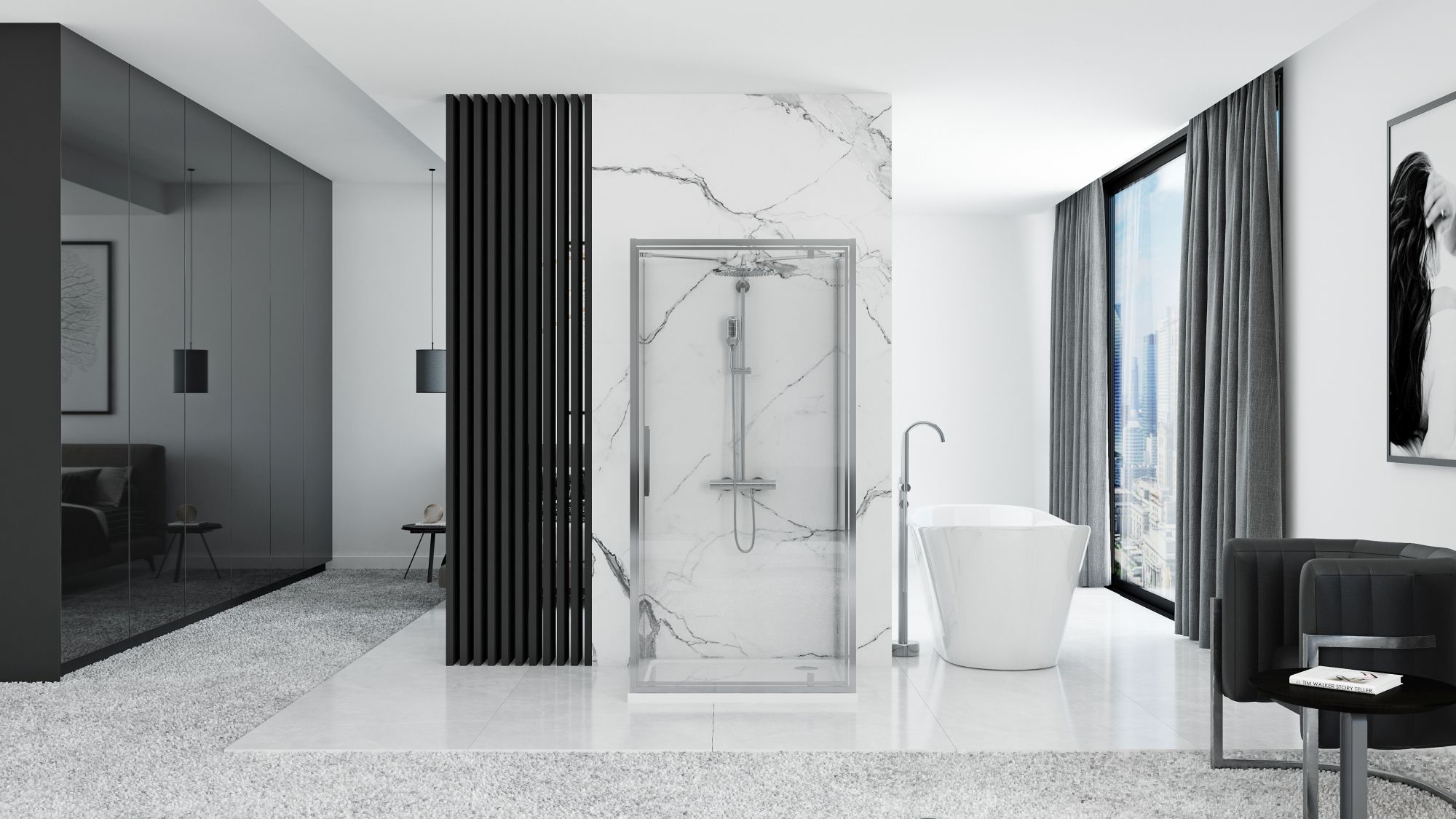 Cabină de duș de perete Rea Rapid Swing, crom, 90x80 cm