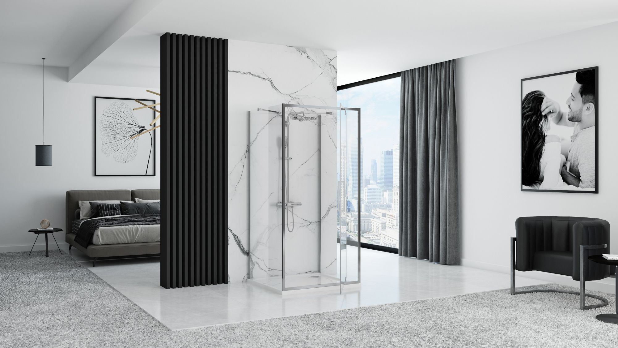 Cabină de duș de perete Rea Rapid Swing, crom, 90x90 cm
