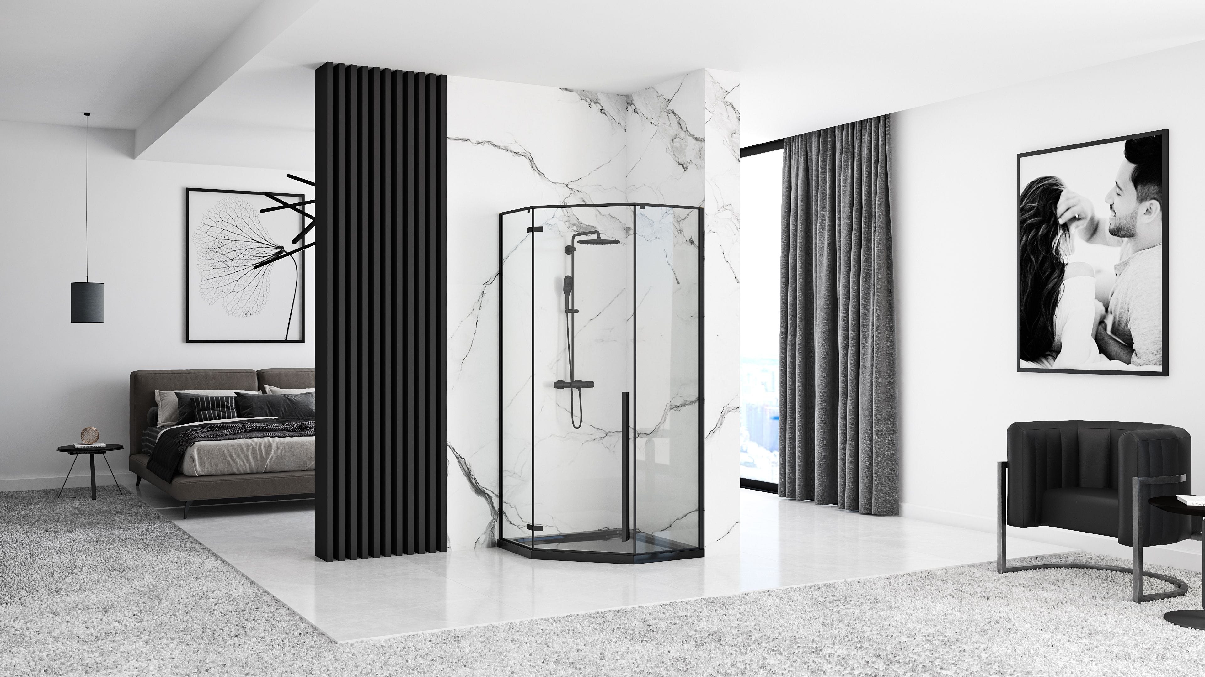 Cabină de duș Rea Diamond, negru, 90x90 cm