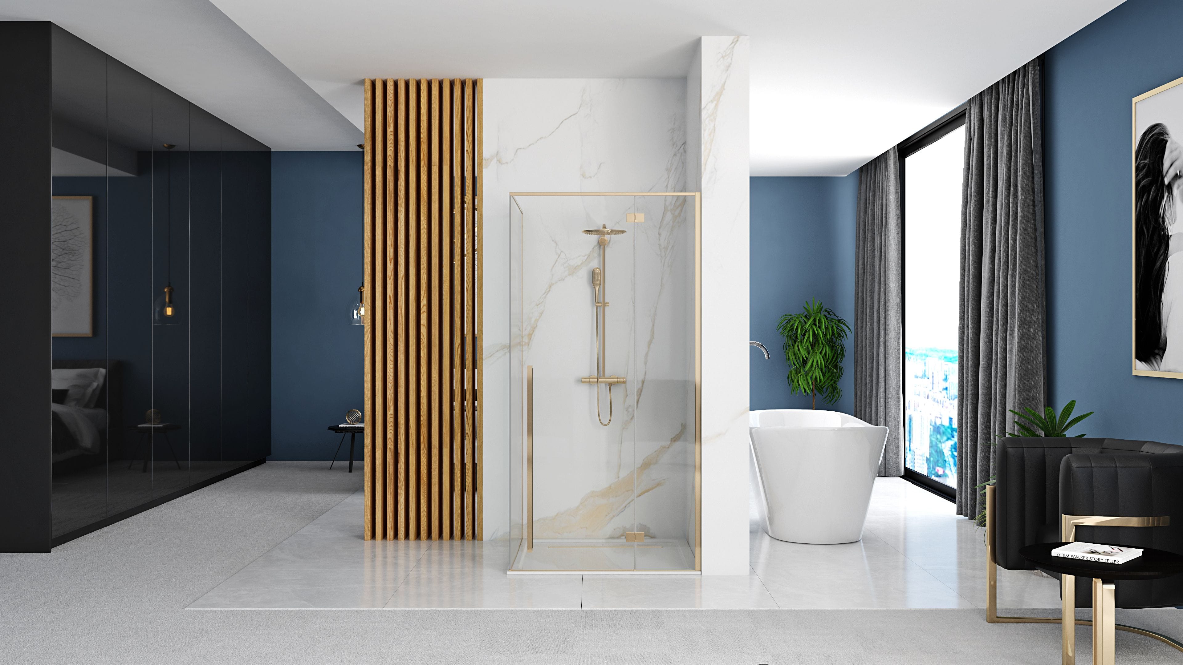 Cabină de duș Rea Fargo, auriu, 90x90 cm