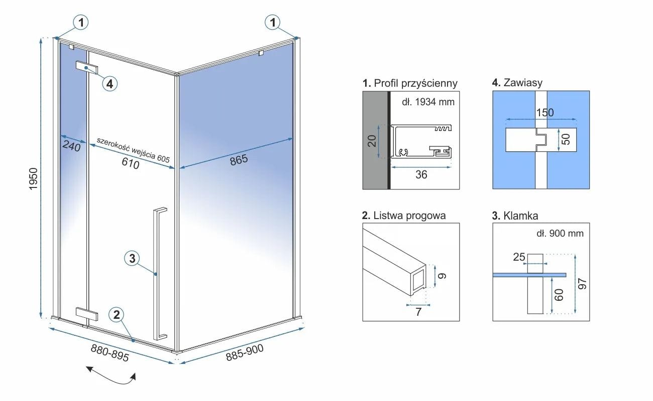 Cabină de duș Rea Fargo, auriu, 90x90 cm