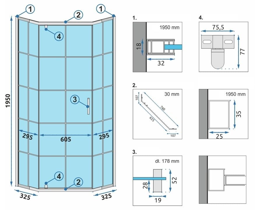 Cabină de duș Rea Hex, negru, 80x80 cm
