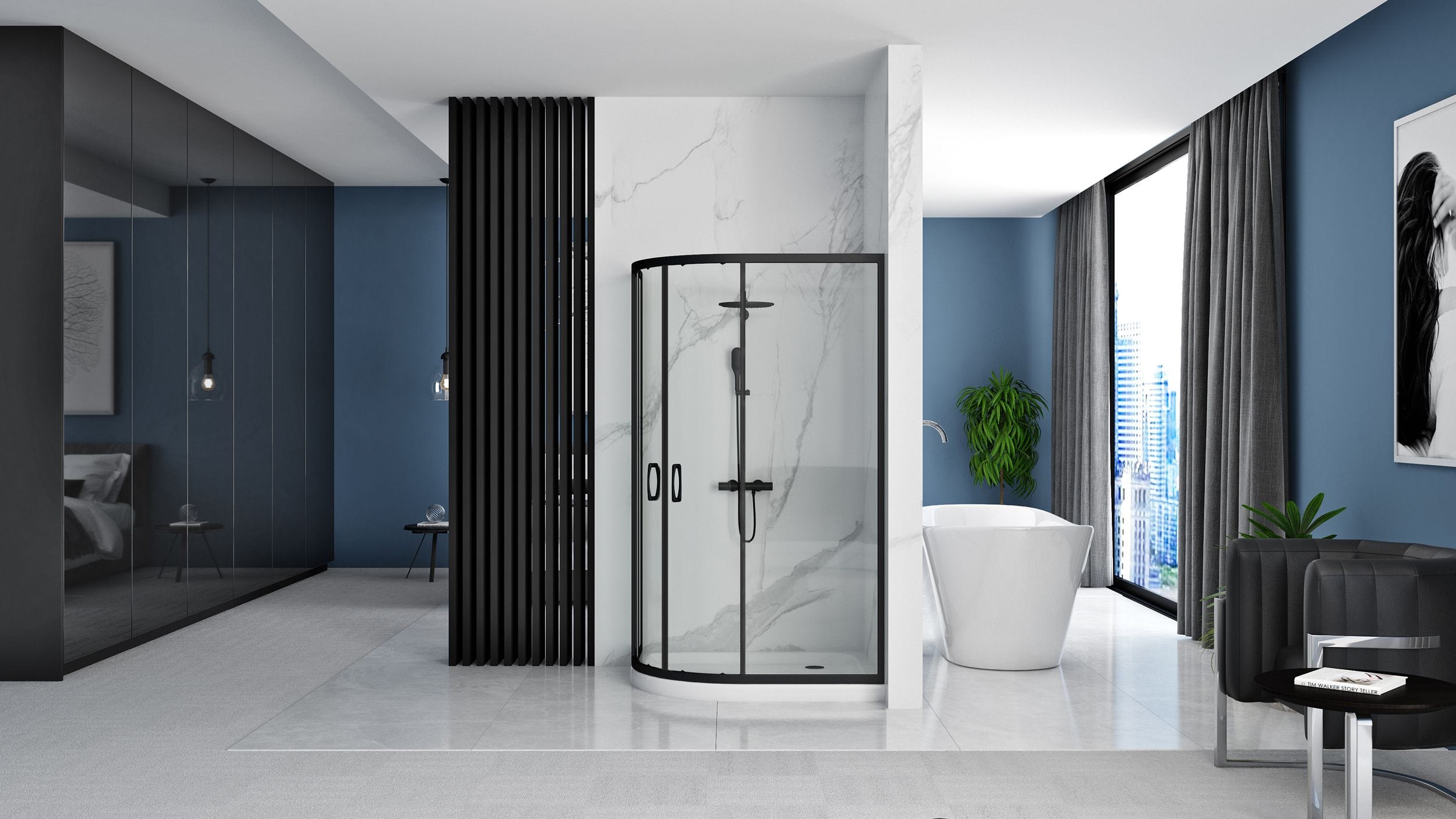 Cabină de duș Rea Look, negru, 80x100 cm stanga