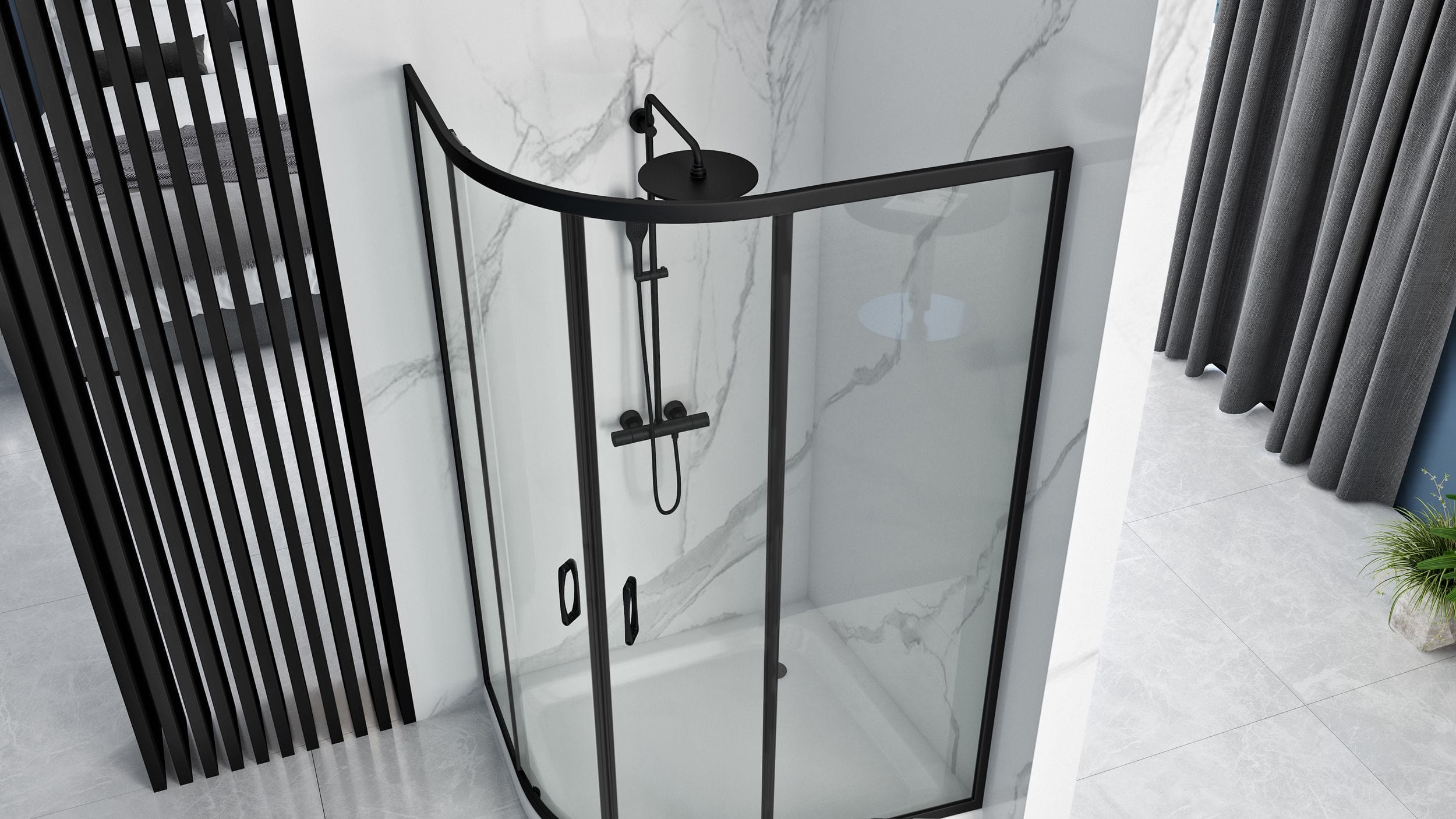 Cabină de duș Rea Look, negru, 80x100 cm stanga