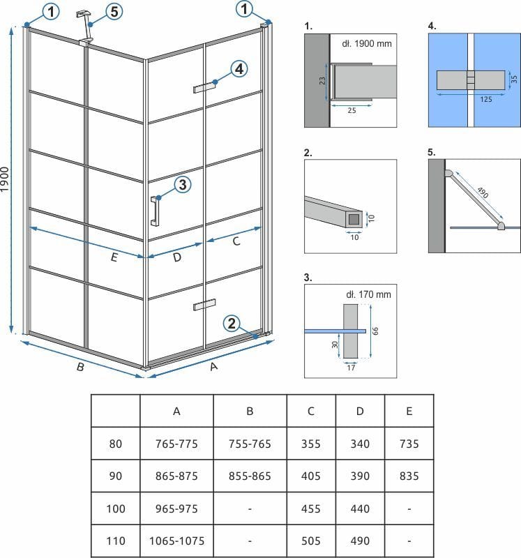 Cabină de duș Rea Molier/Best, negru, 110x90 cm