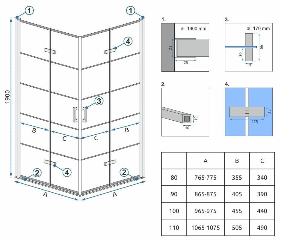 Cabină de duș Rea Molier double, negru, 100x110 cm