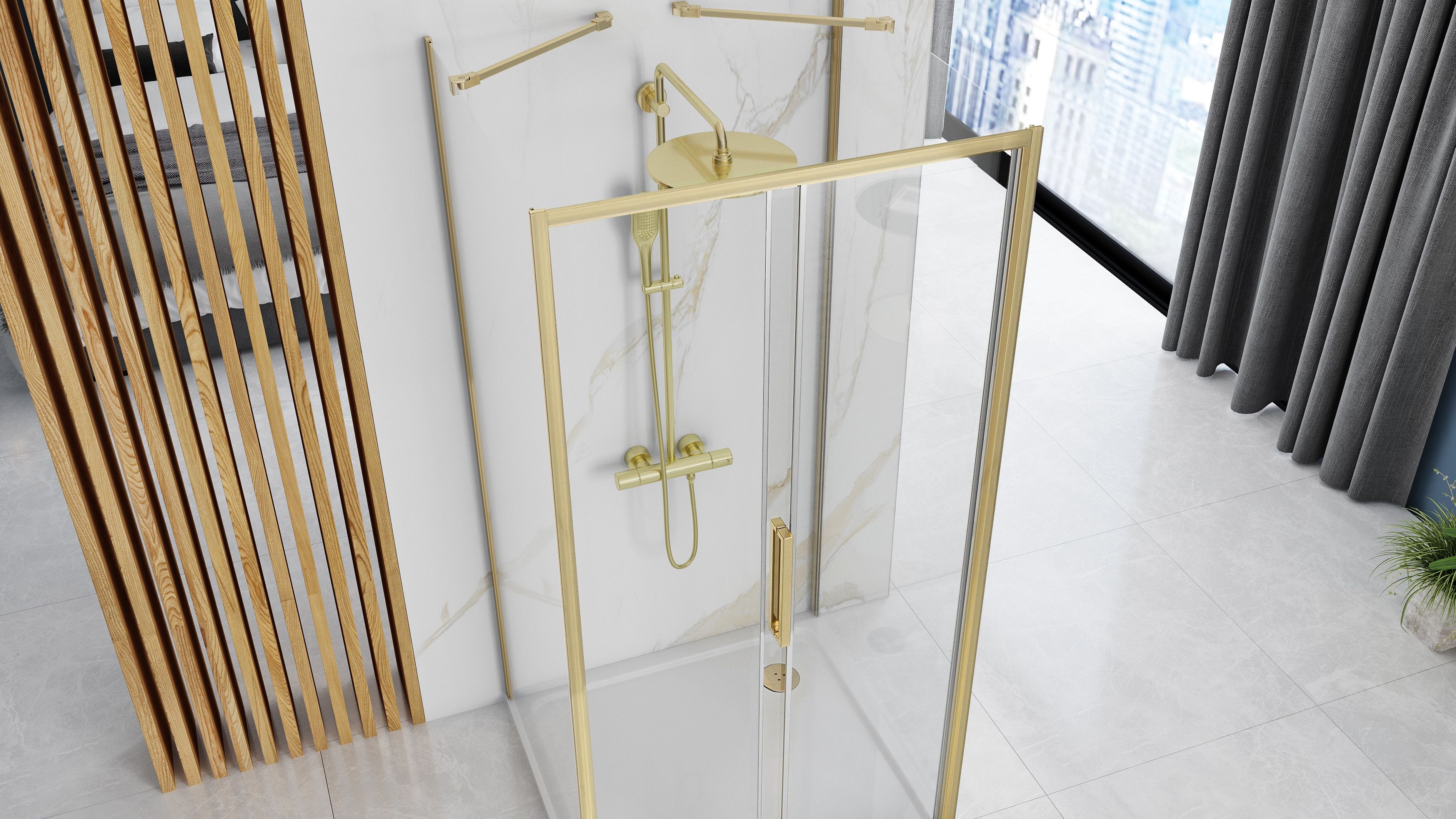 Cabină de duș Rea Rapid Slide, auriu periat, 100x100 cm