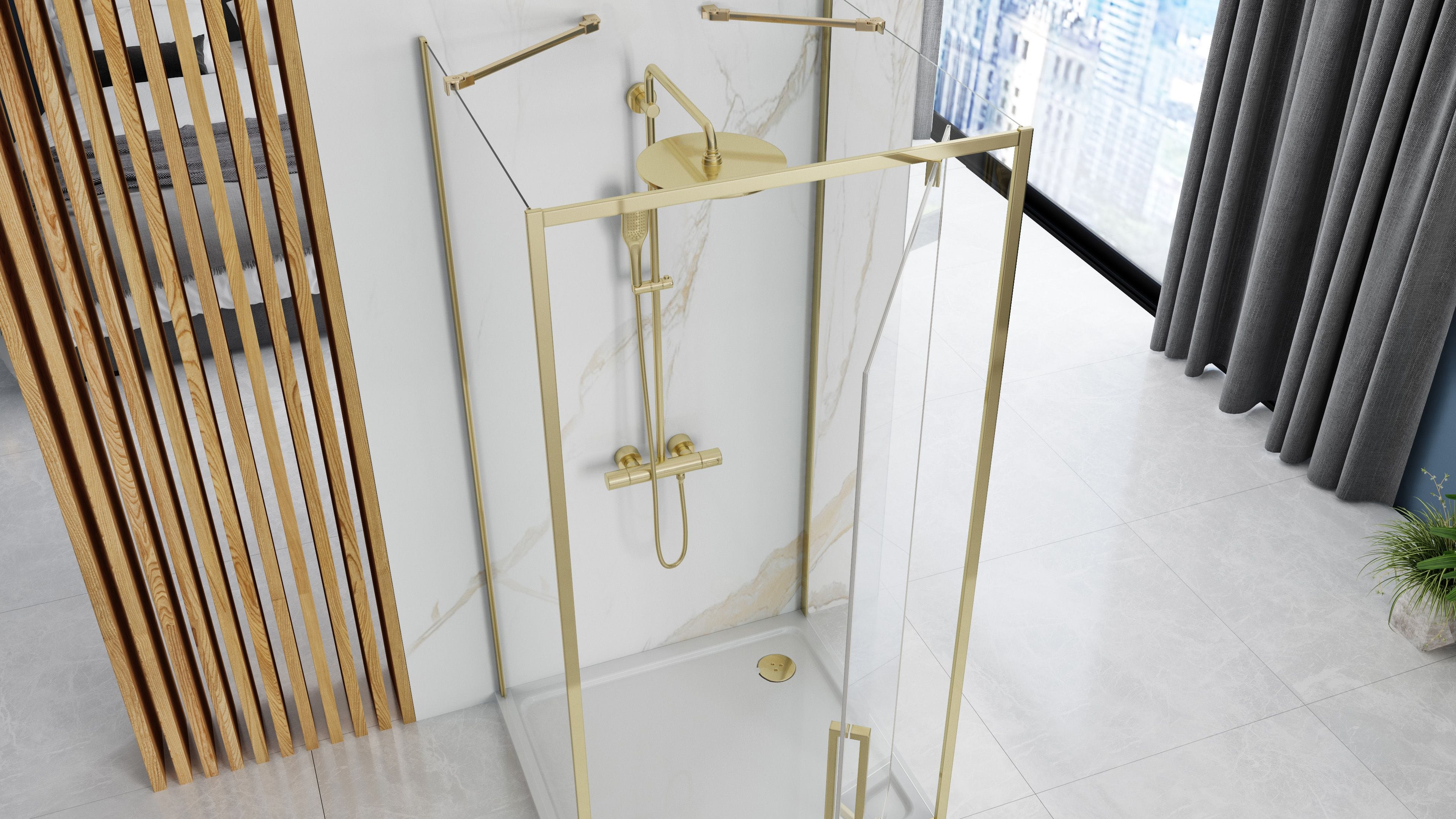 Cabină de duș Rea Rapid Swing, auriu, 100x80 cm